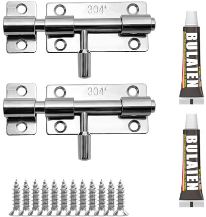 2PCS Cerrojos De Puerta Bloqueo Deslizante, Pestillo Puerta, Cerrojo Puerta Interior, Pestillo De Seguridad Para Puertas Interiores, Ventanas, Armarios, Baño, Jardín, Con Tornillos De Montaje,Plateado