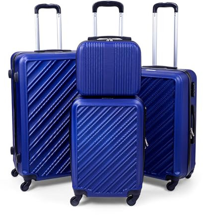 HEYO Hartschalenkoffer Reisekoffer mit Rollen Koffer & Trolleys mit Zahlenschloss Teleskopgriff (Dunkelblau, 4er Set: M, L, XL, Kosmetikkoffer)