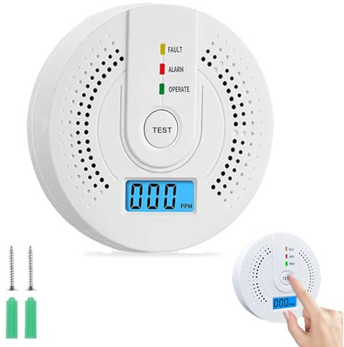 Detecteur Monoxyde Carbone-9,5 X 3,2Cm Ultra Sensibles Réponse Rapide Détecteur De Monoxyde De Carbone avec Affichage Numérique Et Alarme Sonore,Détecteur D’Incendie avec Bouton Test-Silence (1 PCS)
