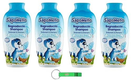 Paglieri SapoNello - Bagnodoccia Shampoo Zucchero Filato, gel doccia e shampoo con zucchero filato, formula senza lacrime, pelle idratata 400 ml + portachiavi Beni Culinari