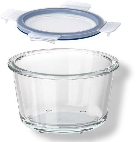 Bobzo 600ml Glass Food Storage Container with Snap-Lock Lid – Round, Airtight, Leakproof, BPA-Free, Microwave/Oven/Freezer/Dishwasher Safe – Reusable Meal Prep Lunch Box