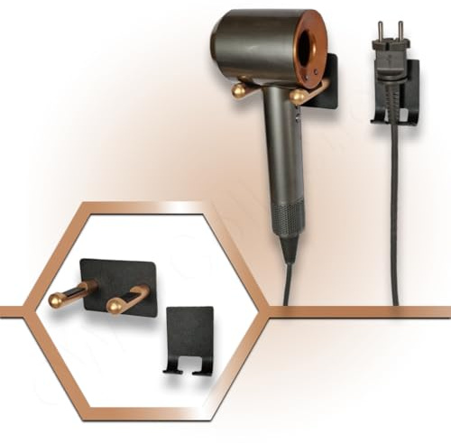 Wandhalterung Wandhalterung Halter Edelstahl mit Stecker Halter passend für Dyson Supersonic HD01 HD02 HD03 HD04 HD04 HD04 HD07 Haartrockner Fön Fön und Airwrap HS01 HS05 Haarglätter - Schwarz Bronze