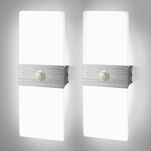 2 Stück LED Wandleuchte mit Bewegungsmelder 12W Wandlampe Innen 6500K