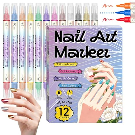 Rotuladores de esmalte para uñas – 12 colores bolígrafo decoración uñas secado rápido | Marcadores para pintura, para mujeres, niñas, novia, hija, principiantes, vacaciones, Navidad, cumpleaños