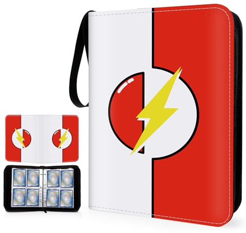 SALUOKE Karten Sammelalbum 4-Pocket, Geschenk für Jungen Mädchen (Rot) | 50 Seiten 400 Taschen Sammelmappe mit Tragegriff, Tragbarer Wasserdichter Sammelkarten Album