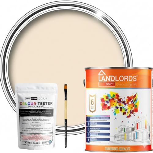 Landlords Sample Colour Tester Pot 25ml with Brush - Multi-Surface Paint For Interior Walls, Outdoor Garden & Exterior Walls, High Durability Multi-Feature Londons Magnolia