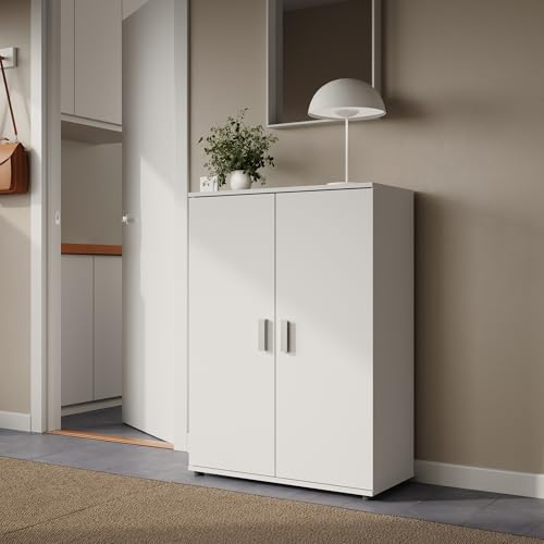 Home Collective Mehrzweckschrank Sideboard Kommode weiß mit 2 Türen und 2 Einlegeböden, MDF Weiß, verchromte Griffe | Made in Germany | 75 x 104 x 35 cm