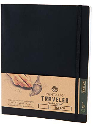 Pentalic Skizzenbuch-Reisetagebuch, 20,3 x 25,4 cm, 160 Seiten, Schwarz