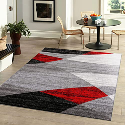 VIMODA Teppich Geometrisches Muster Meliert in Rot Grau Weiß Schwarz Kurzflor Wohnzimmer, Maße:80 x 150 cm