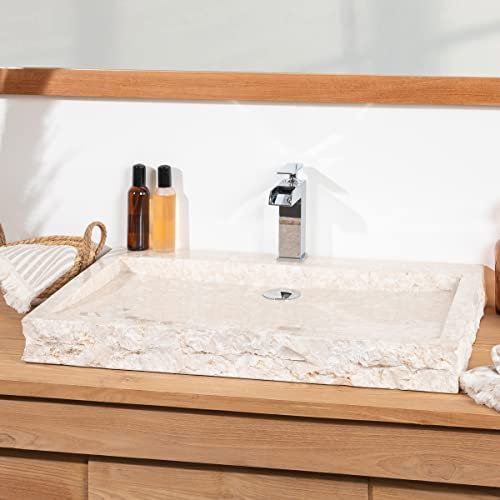Wanda collection - Grande Vasque 70cm à Poser Rectangle en Pierre marbre Cosy crème