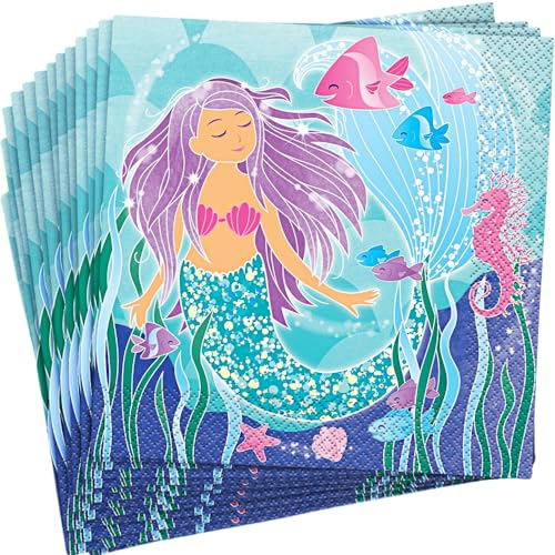 Unique Party Supplies 58322 Papierservietten - 16,5 cm - Meerjungfrauenparty - Packung mit 16 Stück