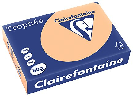 Clairefontaine 1995C - Ries Druckerpapier / Kopierpapier Trophee, Pastell Farben, DIN A4, 80g, 500 Blatt, Aprikose, 1 Ries