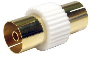 World of Data Coax Coupler - 24k Gold Plated - Female to Female (F-F) - Aerial - Satellite - Joiner - TV - Coaxial - Adapter - Gender Changer - WHITE & GOLD coloured