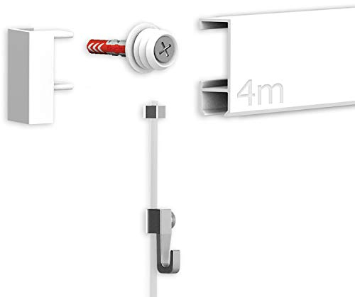 hang-it 4 Meter Bilderschienen Galerieschienen - Komplett Set in weiß
