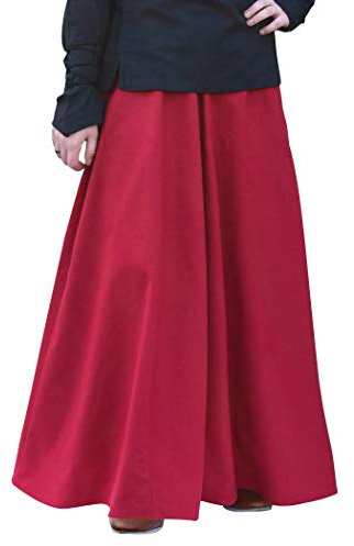 Battle-Merchant Mittelalterlicher Rock Damen Baumwolle | bodenlang und weit ausgestellt in div Farben S-XXL | Mittelalter LARP Kleidung Magd Wikinger (Rot, L)