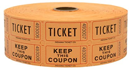 Raffle Tickets Orange 1000 per Roll 50/50 Fun Fair by Indiana Ticket Company