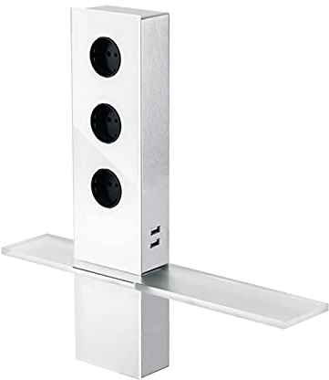 Küche PowerTower Deko-Energiebox Glas, 3 Steckdosen + 2 USB mit Wandler, Tower