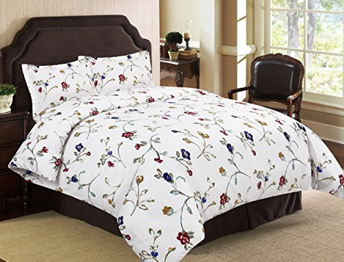 Tribeca Living Flannel Floral Garden Printed 170 GSM Duvet Cover Set, Queen Multicolored, TLFLFG170DSQU