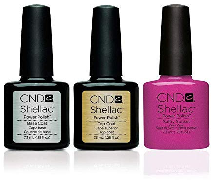 CND Shellac Top Coat & Base Coat + 1 COLOUR • Professional Gel Polish • 7.3ml/Bottle (Sultry Sunset)