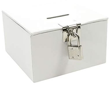 Maildor GB022O - Boite à trésors avec cadenas et 2 clés - Gamme blanche - 10,5x10,5x6 cm, Unité