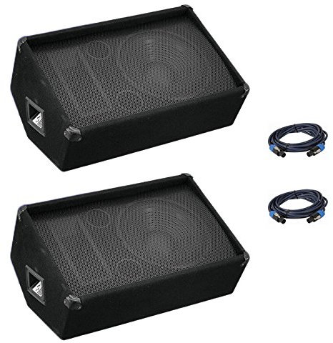 2 x Omnitronic Wedge Foldback Monitor Speaker 12” 600W & 2 x Speaker Leads