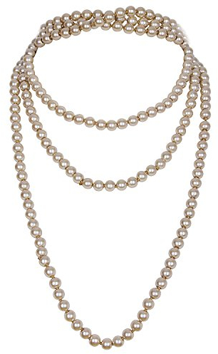 Vijiv Women's Bead Glass Pearl 1920S Flapper Necklace Party Accessories Length:66 Size:8mm Champagne Gold