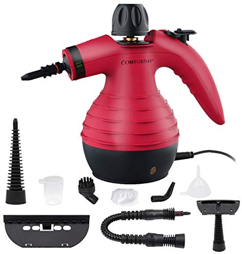 Comforday Handheld Steam Cleaners for the home multi purpose 9-Piece Accessories for Multi-Surface Stain Removal,Perfect for Stain Removal, Curtains, Car Seats, Floor, Bathroom(Red)