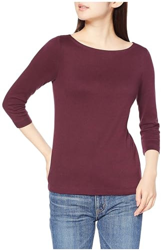 Amazon Essentials – Camiseta de cuello barco con mangas 3/4 de corte entallado para mujer ,Burgundy ,US XXL (EU 3XL - 4XL)