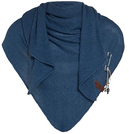 KNIT FACTORY - Lola Dreieckstuch - Fein Gestrickter Damen Schal - Tuch Schal - Für Frühling und Sommer - Baumwollmix - Jeans - 190x85 cm