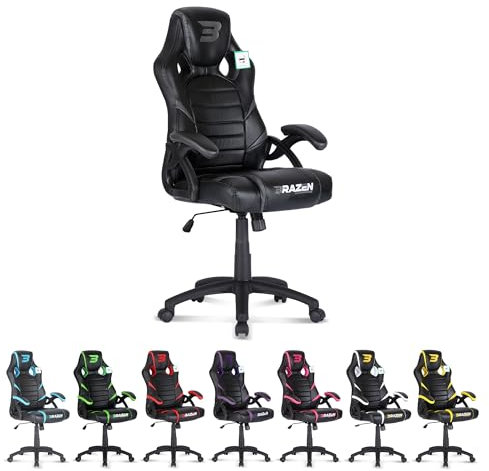 BraZen Puma PC Gaming Chair for Adults Ergonomic Office Computer Chairs Gaming for Adults Video Games Seat Ergonomic Office Computer Video Games Seat Black Grey