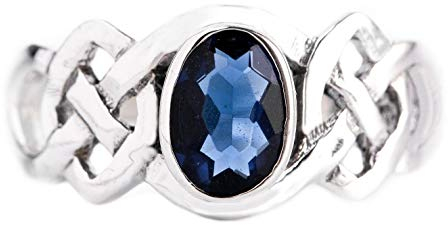 WINDALF Keltischer Ring IDÂNA 1 cm Blauer Kristall Celtic 925 Sterlingsilber (Silber, 58 (18.5))