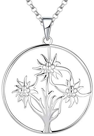 JO WISDOM Collier Edelweiss Argent 925/1000 Femme, Pendentif Fleur de Vie pour Femmes