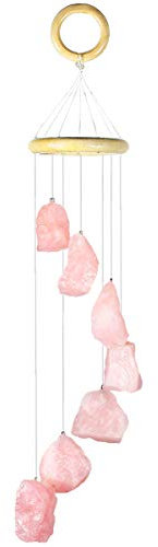 Nupuyai Carillon éolien pour décoration de jardin, maison, cloche à vent en cristal pour extérieur et intérieur 45-55cm Pink/Rose Quartz Stones