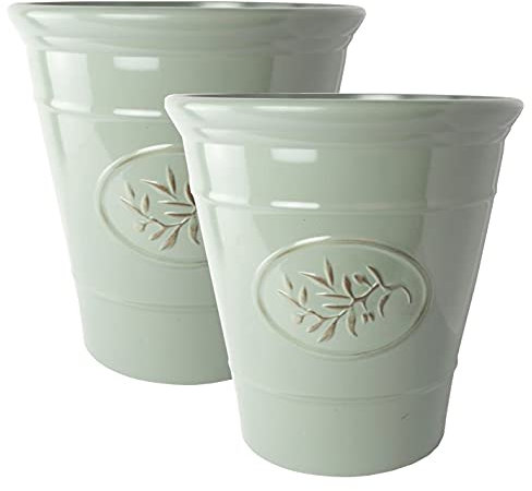 Muddy Hands Green Small Large Olive Plastic Plant Pot Decorative Outdoor Garden Flower Herb Tree Planter (2, 6 Litre)