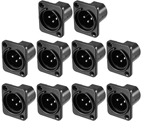 sourcing map 3-Pin XLR Male Jack Panel Mount for Microphone Connector Adapter Converter Audio Speaker Twist Lock 10Pcs YL3064