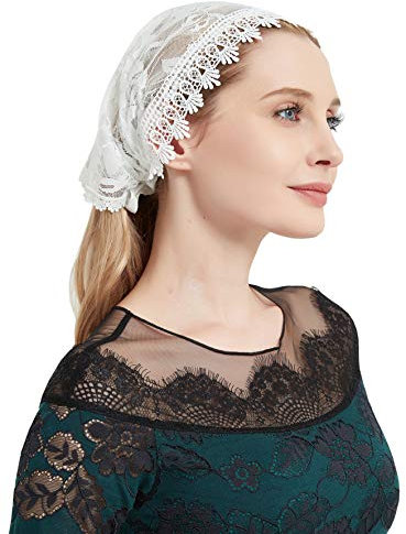 YHDDYG Kopfbedeckung aus Spitze für Kirche, Mantilla, katholischer Kapellenschleier, S98, elfenbeinfarben, One size
