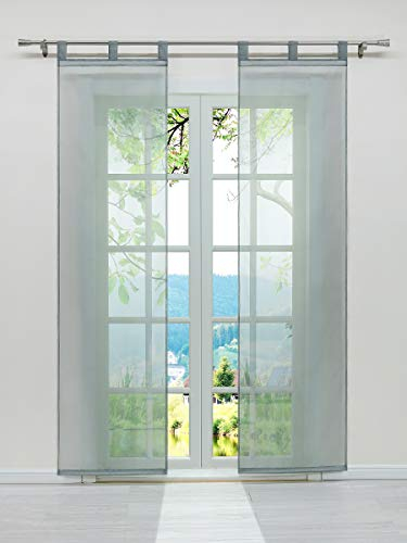 ESLIR Schiebegardinen Voile Flächenvorhänge Set 2er Gardinen mit Schlaufen Schiebevorhang Transparent Vorhang Uni Grau BxH 57x175cm 2 Stück