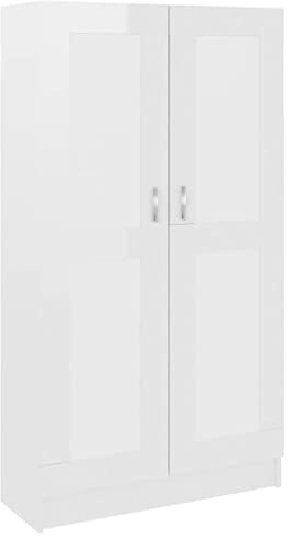 vidaXL Bücherregal mit 4 Fächern 2 Türen Büroschrank Aktenschrank Bücherschrank Schrank Aktenregal Standregal Hochglanz-Weiß 82,5x30,5x150cm Holzwerkstoff