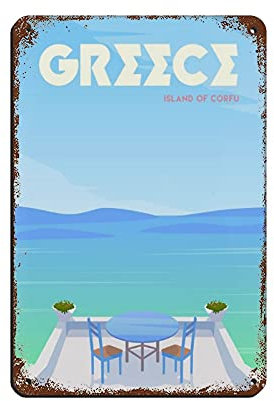 Blechschild Travel The World City, Griechenland Island of Corfu, Vintage, Metall, Pub, Club, Café, Bar, Zuhause, Wanddekoration, Poster, Retro, 20 x 30 cm