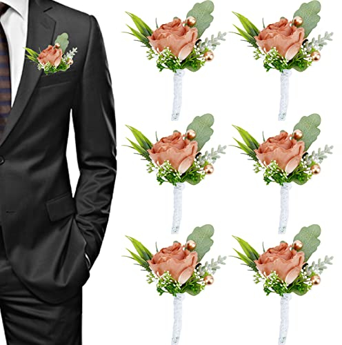 NICENEEDED 6Pcs Rose Hochzeit Ansteckblume, Gast Pin Hochzeitszubehör Bräutigam Hochzeit Für Braut Brautjungfer Männer Frauen Party