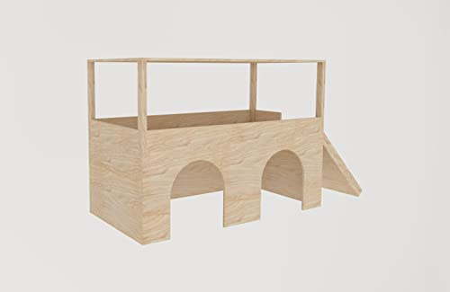 Meerschweinchenhaus mit 2 Eingängen und Dach und Rampe an der Seite, zweistufiges Unterschlupf mit Versteck und Trittstufen, individuelle Größen erhältlich.
