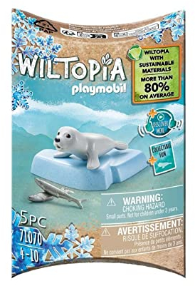 PLAYMOBIL WILTOPIA 71070 Junger Seehund aus nachhaltigem Material inklusive vielen Zubehör und Tier-Sammelkarte mit QR-Code und spannenden Audio-Content, ab 4 Jahren