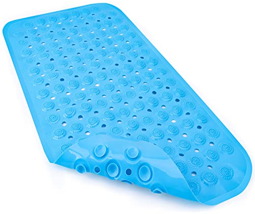ACEMOOW Badewannenmatte rutschfest Kinder mit Saugnäpfen und Ablaufloch Massage Antirutschmatte Badewanne BPA Frei Duschmatte für ältere Menschen 70 * 35 cm Blau - Schimmelresistent Maschinenwaschbar