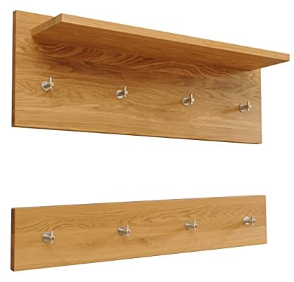 Holz-Projekt-Summer Wandgarderobe 2-teilig Eiche massiv mit Ablage und Kleiderhaken Wandpaneel Garderobe Hakenleiste Paneel Dielenmöbel Flurgarderobe (80cm breit)