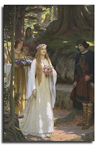 Edmund Leighton My Fair Lady Poster Dekorative Malerei Leinwand Wandkunst Wohnzimmer Poster Schlafzimmer Gemälde 40 x 60 cm