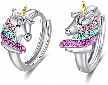 MENNICA BYDGOSKA Silber 925 Einhörner mit Diamant Zirkonia Ohrringe für Mädchen Damen Englischer Verschluss Nickelfrei zum Verschenken Rhodiniert