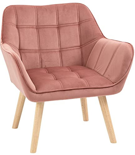 HOMCOM Poltroncina da Camera Design Scandinavo, Poltrona in Velluto e Legno, Color Rosa, per Soggiorno o Ufficio, 67x61.5x71cm