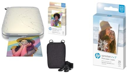 HP , Farbig, Sprocket Select Tragbarer Sofortbilddrucker mit 2,3 x 3,4 Zoll (Weiß) Zink-Papierbündel & Sprocket 5x7,6 cm Premium Zink Sticker Fotopapier (20 Blatt)