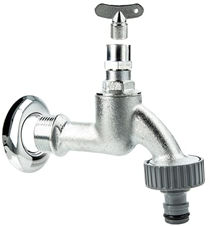 tecuro Auslaufventil 3/4 Zoll, Steckschlüssel-Oberteil, Steckkupplung, Wandrosette, MS mattverchromt - 22834-PW