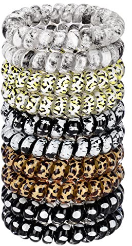 JessLab Spirale Haargummis, 10 Stück Spurlos Telefonkabel Haargummis für Pferdeschwanz, Kunststoffspulen-Haarbänder für Frauen und Mädchen, Farblich Sortiert (#16)